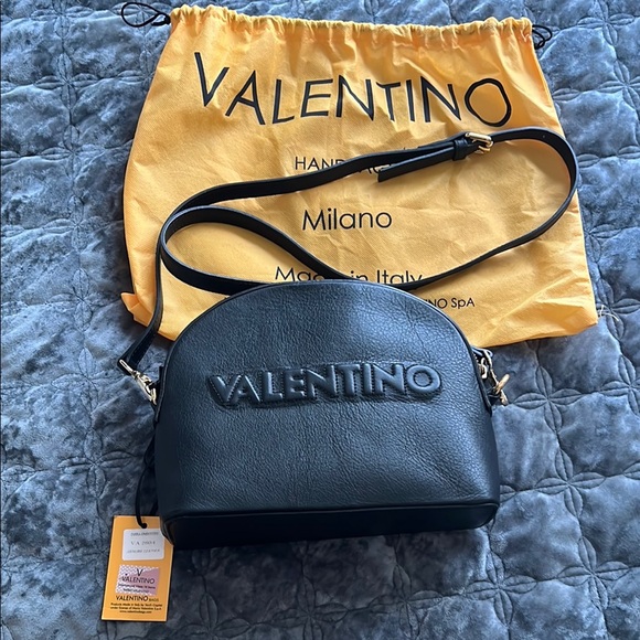 Valentino by Mario Valentino Diana Embossed  Leather Dome Black Crossbody Bag - Picture 3 of 10